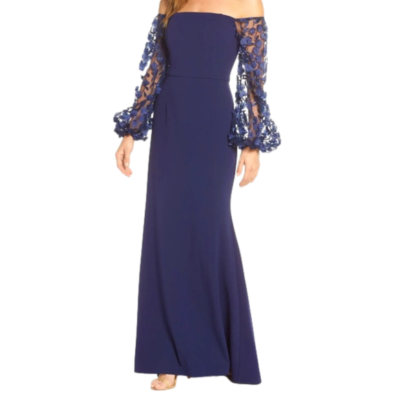 Eliza J Dresses & Skirts - Eliza J Off the Shoulder 3D Floral Sleeve Scuba Crepe Evening Dress